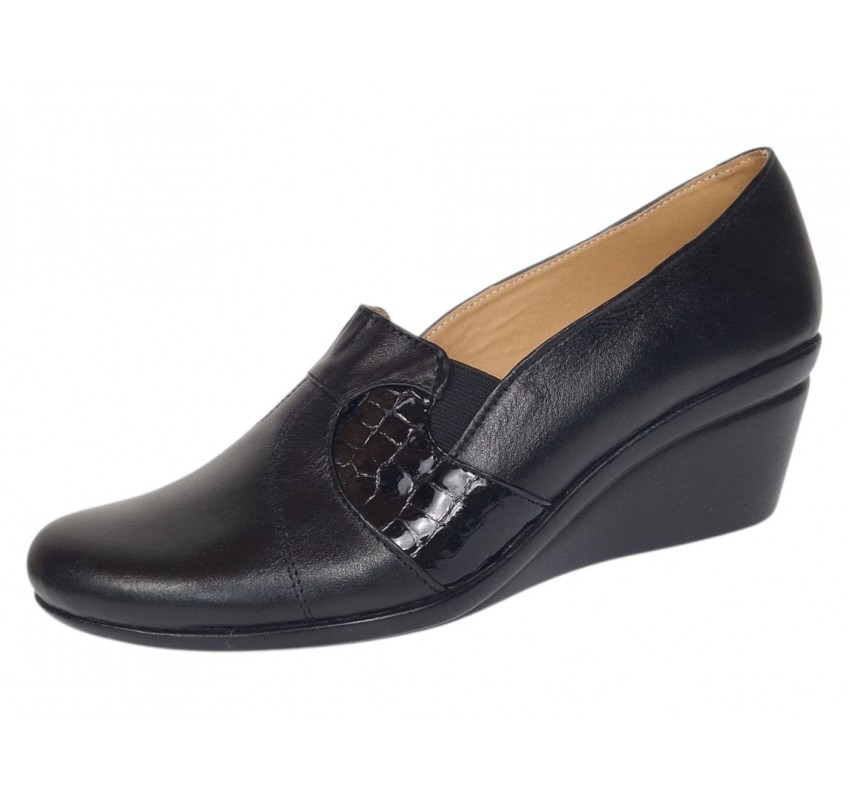 Pantofi dama casual din piele naturala cu talpa tip pana de 6 cm P15N