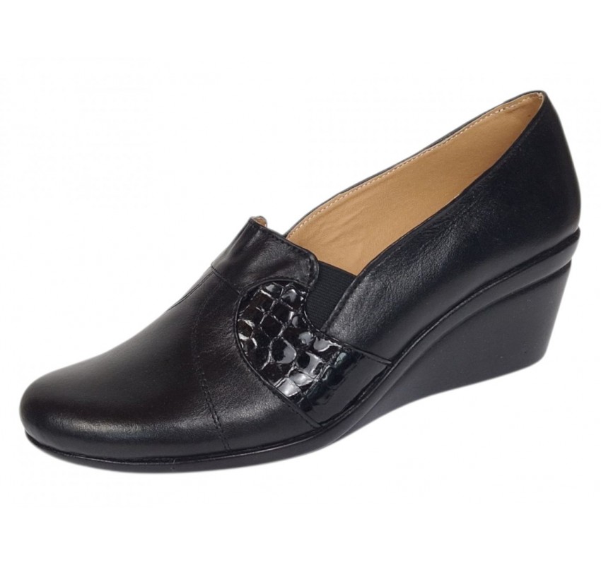 Pantofi dama casual din piele naturala cu talpa tip pana de 6 cm P15N