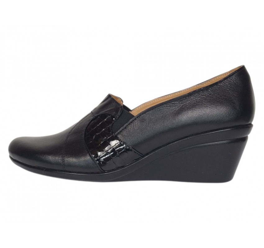 Pantofi dama casual din piele naturala cu talpa tip pana de 6 cm P15N