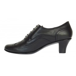 Pantofi dama casual din piele naturala box - Model Negru cu siret P17BL