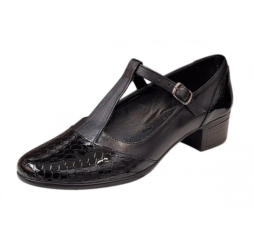 Pantofi dama cu bareta pentru dans Negru din piele naturala Croco P18CTCRN