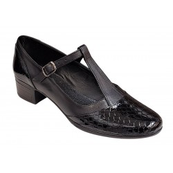 Pantofi dama cu bareta pentru dans Negru din piele naturala Croco P18CTCRN