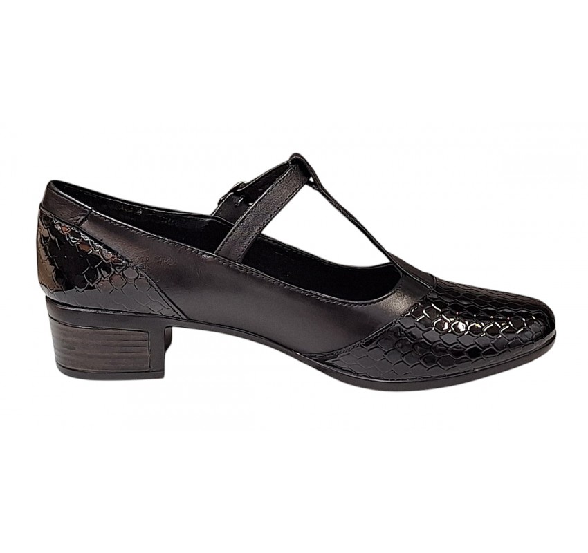 Pantofi dama cu bareta pentru dans Negru din piele naturala Croco P18CTCRN