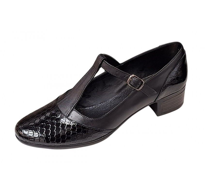 Pantofi dama cu bareta pentru dans Negru din piele naturala Croco P18CTCRN