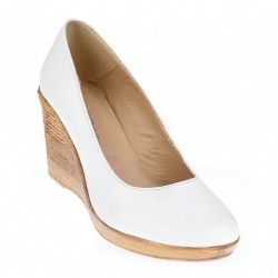 Pantofi dama casual din piele naturala alba cu platforma de 7 cm - MARA P3550ALB