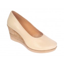 Pantofi dama casual din piele naturala bej cu platforma de 7 cm - MARA BEJ P3550BEJ