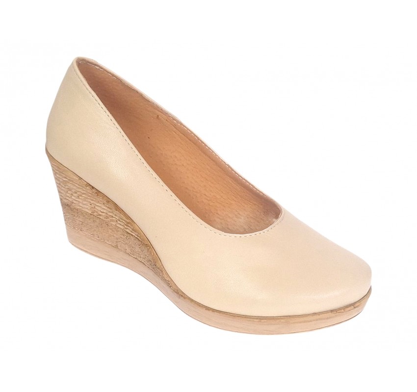 Pantofi dama casual din piele naturala bej cu platforma de 7 cm - MARA BEJ P3550BEJ