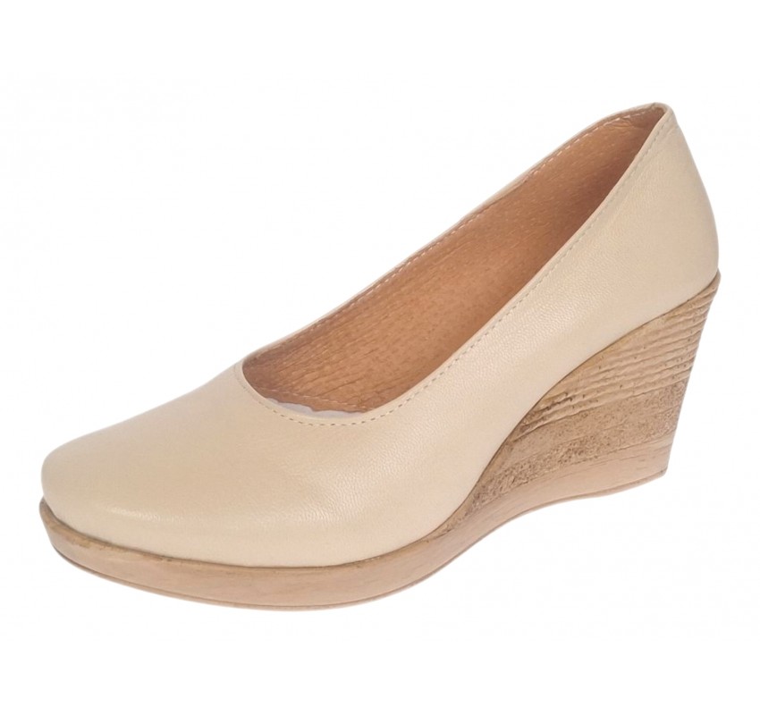 Pantofi dama casual din piele naturala bej cu platforma de 7 cm - MARA BEJ P3550BEJ
