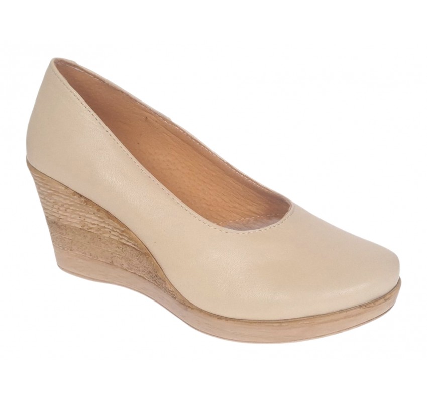 Pantofi dama casual din piele naturala bej cu platforma de 7 cm - MARA BEJ P3550BEJ