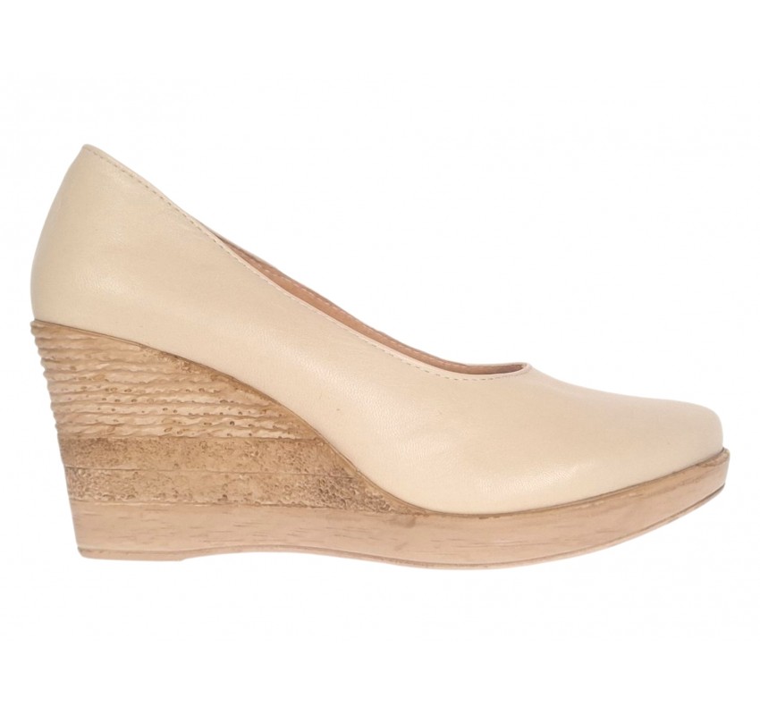Pantofi dama casual din piele naturala bej cu platforma de 7 cm - MARA BEJ P3550BEJ