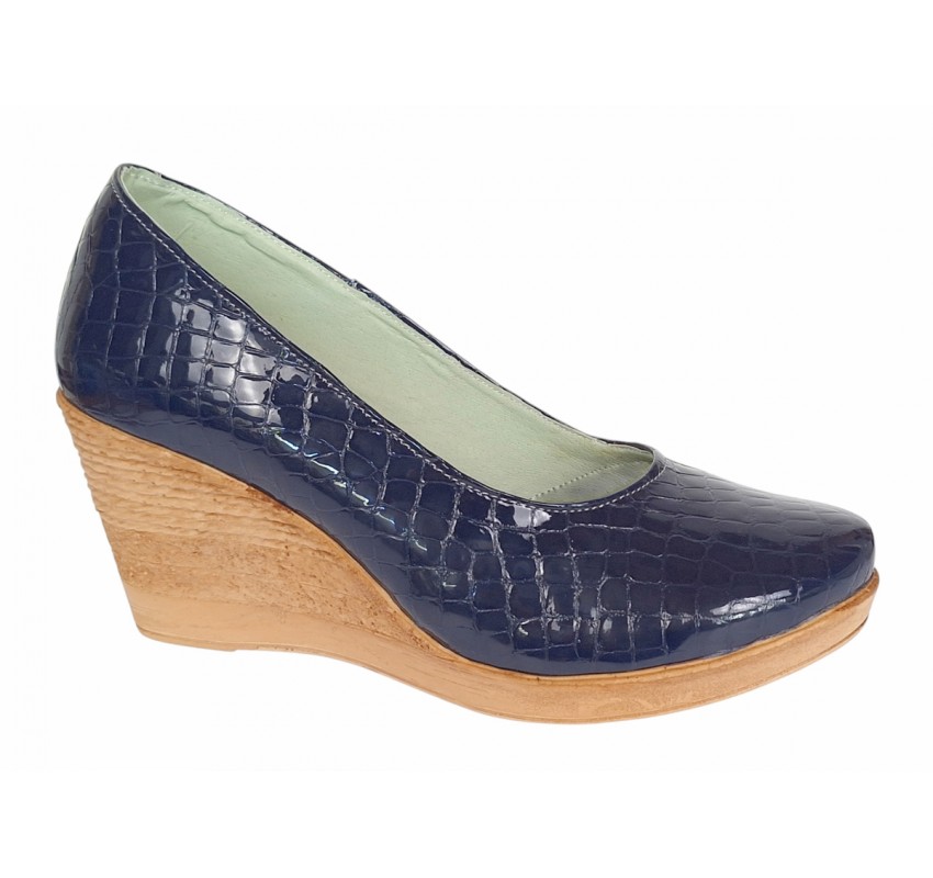 Pantofi dama casual din piele naturala platforme de 7 cm Mara Bleumarin - P3550BLCR