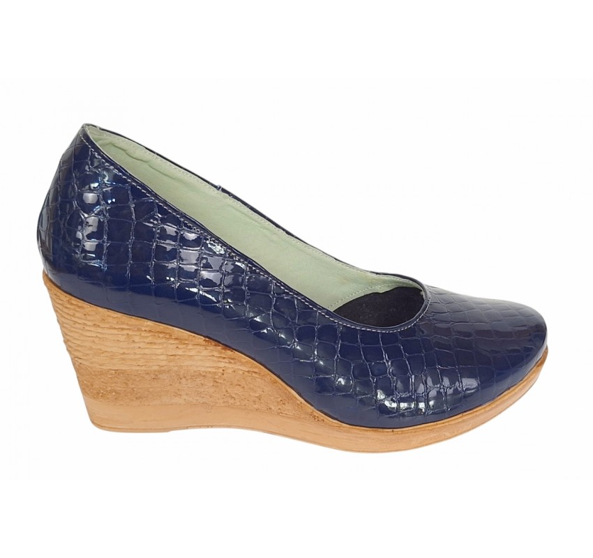 Pantofi dama casual din piele naturala platforme de 7 cm Mara Bleumarin - P3550BLCR