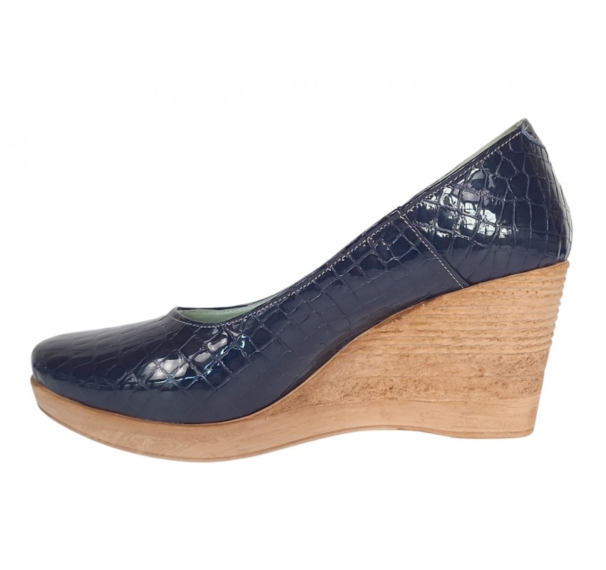 Pantofi dama casual din piele naturala platforme de 7 cm Mara Bleumarin - P3550BLCR