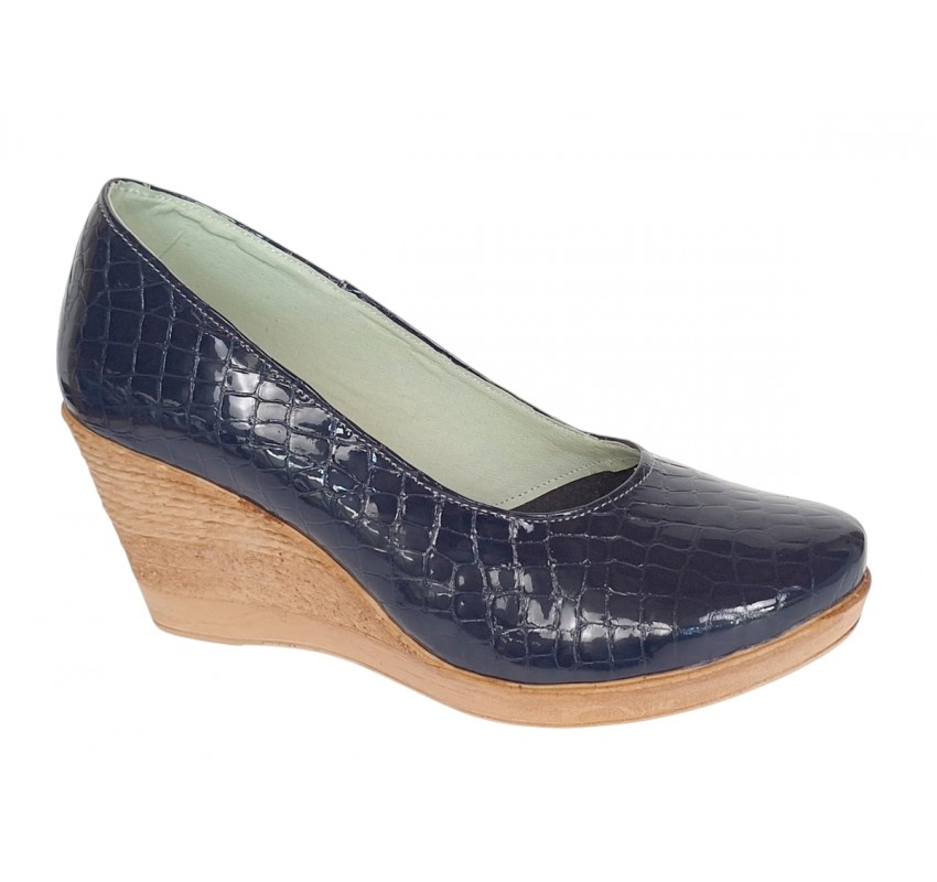 Pantofi dama casual din piele naturala platforme de 7 cm Mara Bleumarin - P3550BLCR