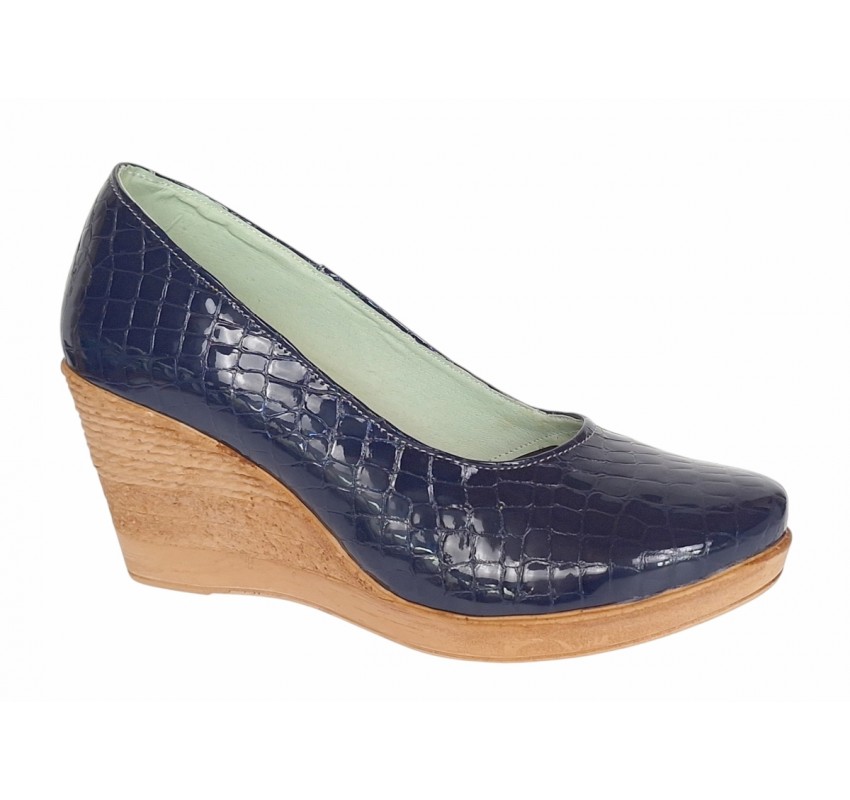 Pantofi dama casual din piele naturala platforme de 7 cm Mara Bleumarin - P3550BLCR