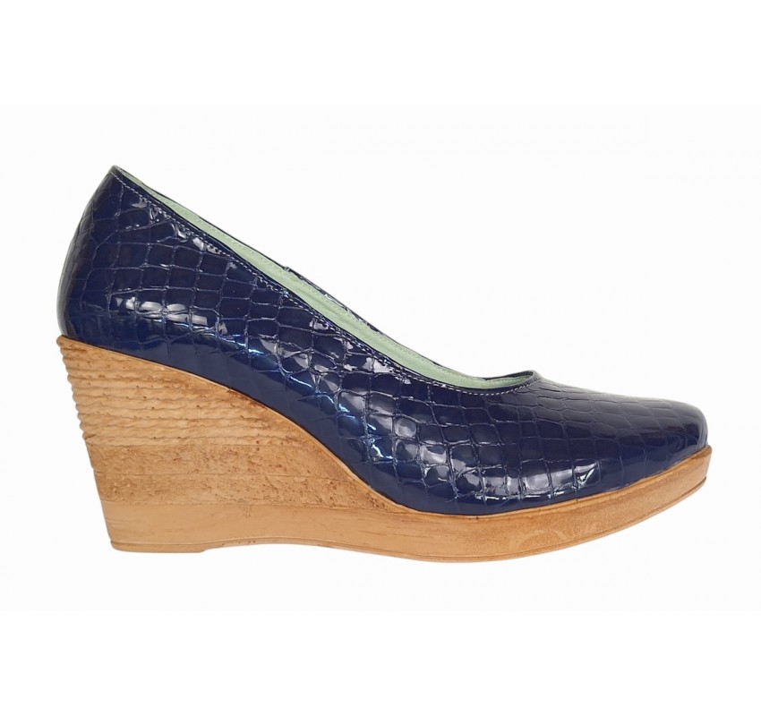 Pantofi dama casual din piele naturala platforme de 7 cm Mara Bleumarin - P3550BLCR