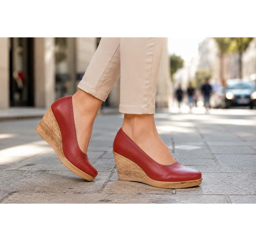 Pantofi dama casual din piele naturala maro coniac cu platforme de 7 cm P3550CON
