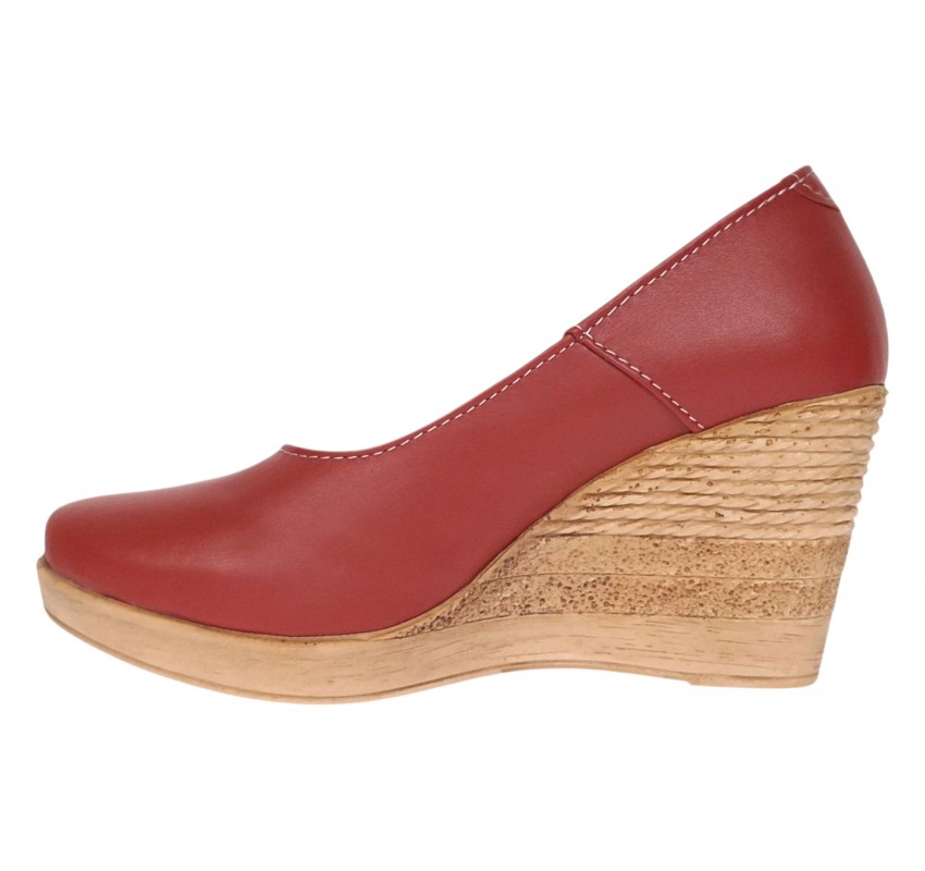 Pantofi dama casual din piele naturala maro coniac cu platforme de 7 cm P3550CON