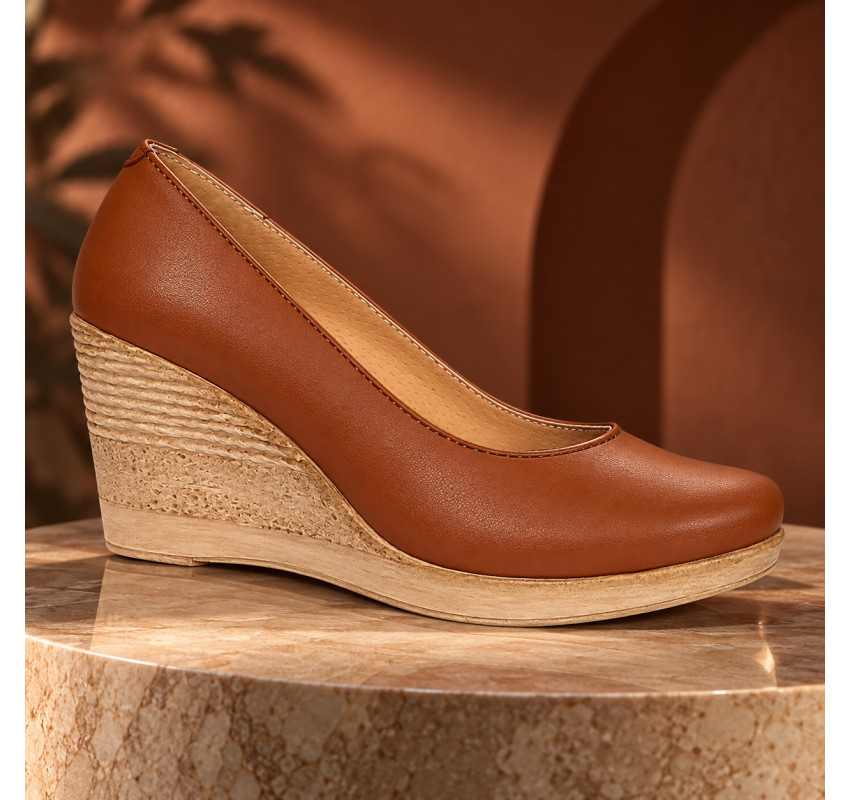 Pantofi damă coniac din piele naturală cu platformă de 7 cm P3550CON