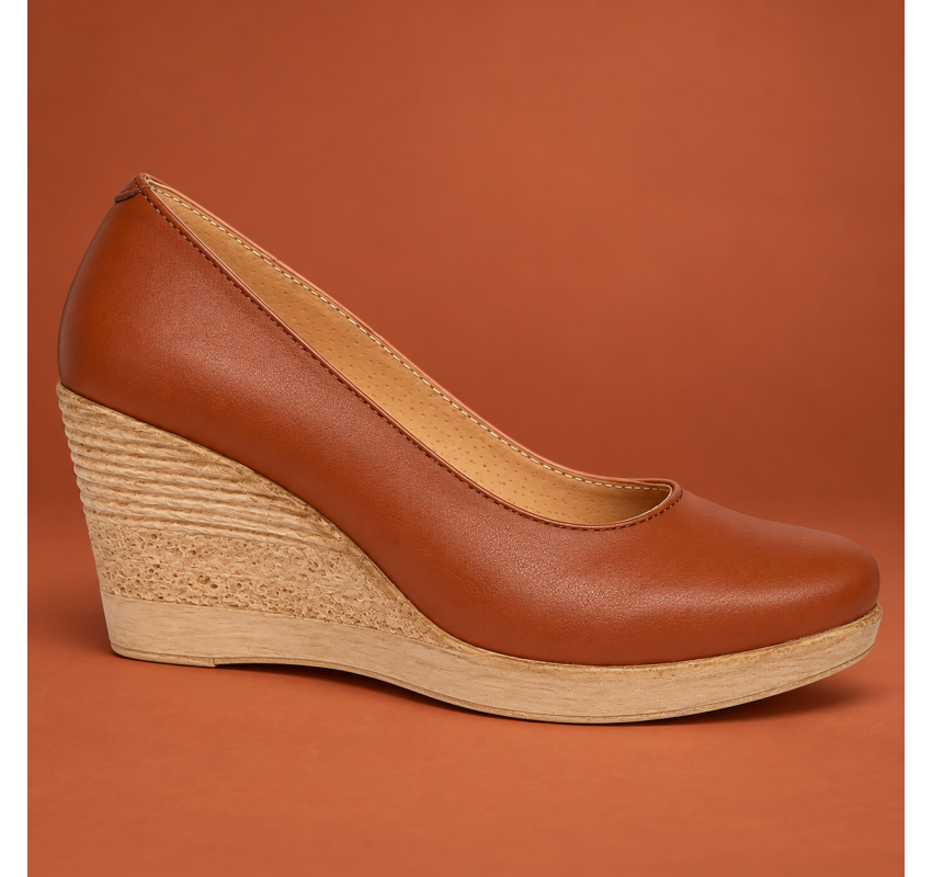 Pantofi damă coniac din piele naturală cu platformă de 7 cm P3550CON