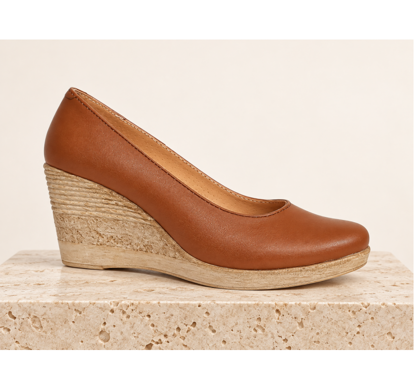 Pantofi damă coniac din piele naturală cu platformă de 7 cm P3550CON