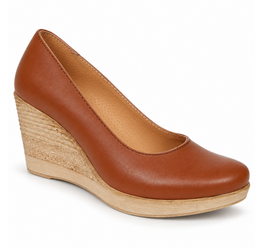 Pantofi damă coniac din piele naturală cu platformă de 7 cm P3550CON