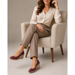 Pantofi dama casual din piele naturala box cu platforma de 7 cm MARA GRENA