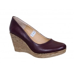 Pantofi dama casual din piele naturala box cu platforma de 7 cm MARA GRENA