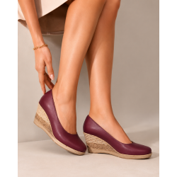Pantofi dama casual din piele naturala box cu platforma de 7 cm MARA GRENA