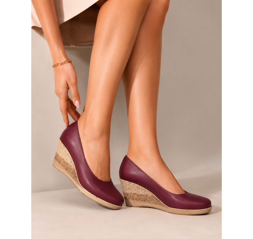 Pantofi dama casual din piele naturala box cu platforma de 7 cm MARA GRENA