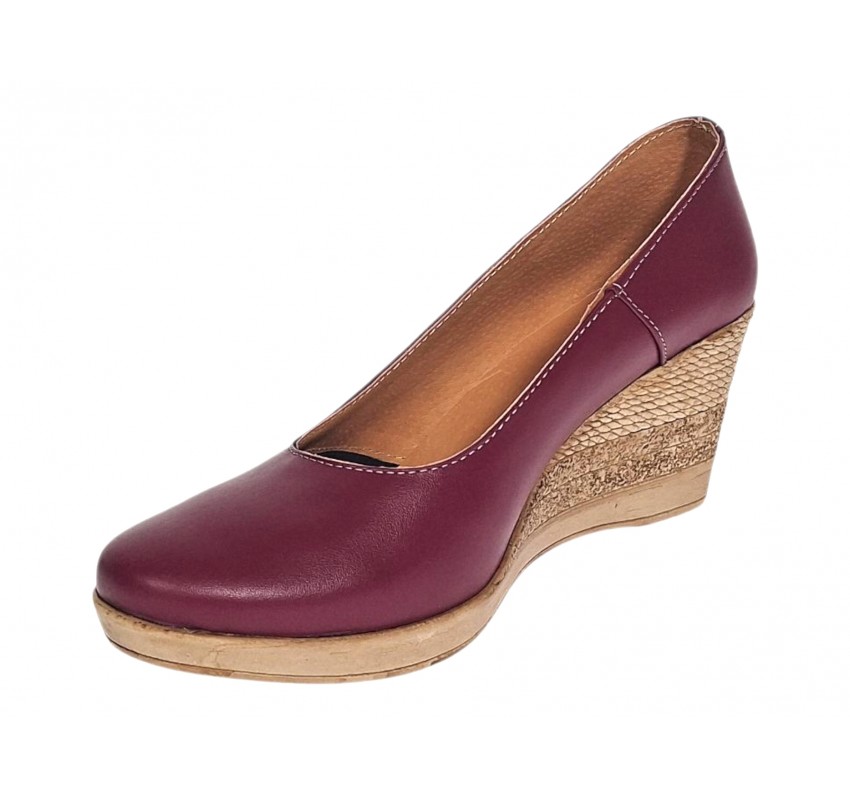 Pantofi dama casual din piele naturala box cu platforma de 7 cm MARA GRENA