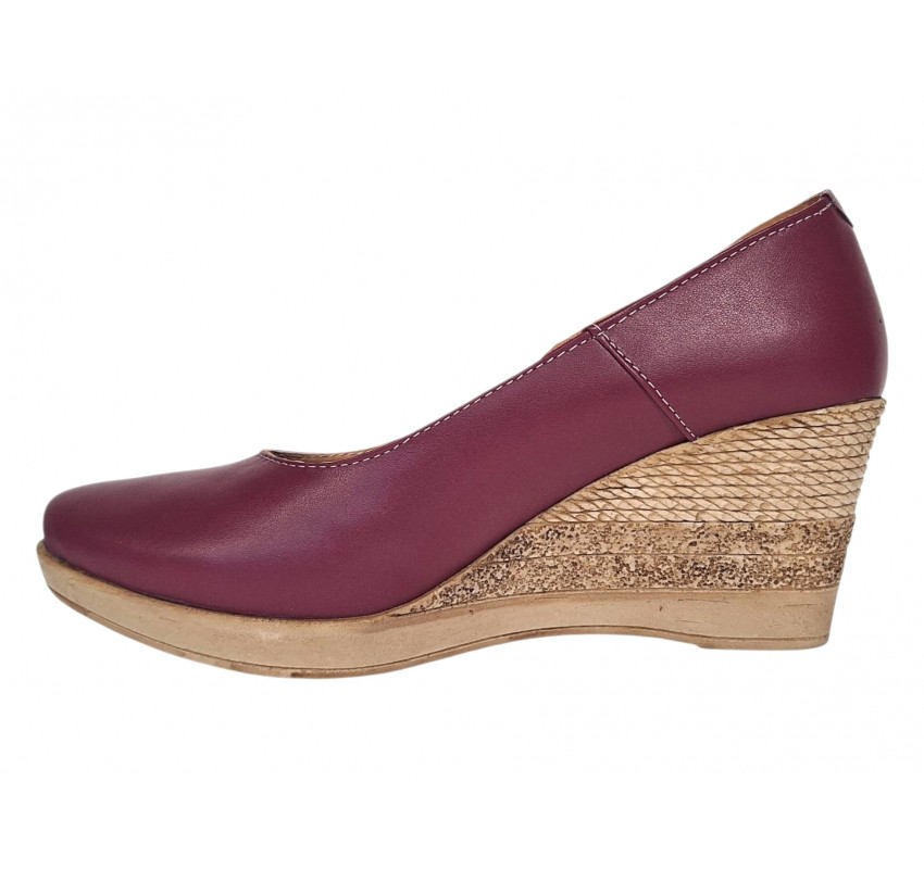 Pantofi dama casual din piele naturala box cu platforma de 7 cm MARA GRENA