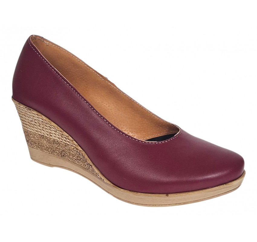 Pantofi dama casual din piele naturala box cu platforma de 7 cm MARA GRENA