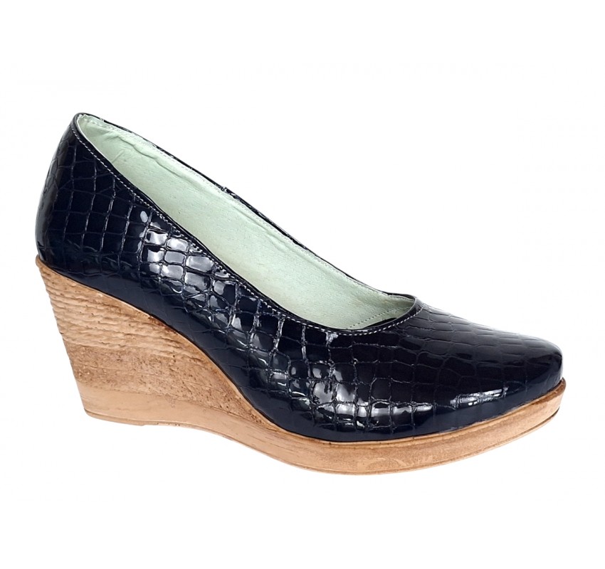 Pantofi dama casual din piele naturala platforme de 7 cm Mara Negru - P3550NCR
