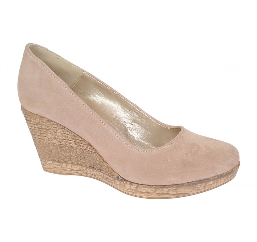 Pantofi dama casual din piele naturala intoarsa bej, platforme de 7 cm - MARA P3550VB