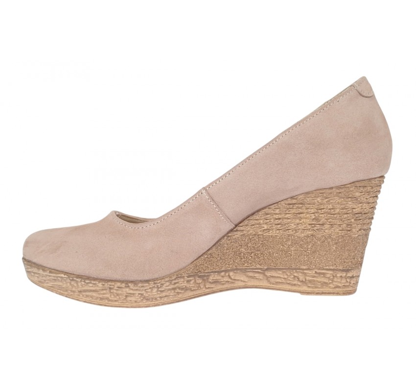 Pantofi dama casual din piele naturala intoarsa bej, platforme de 7 cm - MARA P3550VB