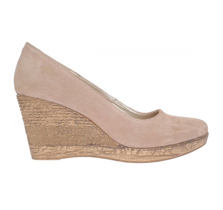 Pantofi dama casual din piele naturala intoarsa bej, platforme de 7 cm - MARA P3550VB