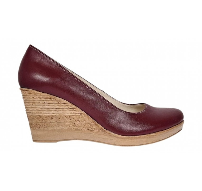 Pantofi dama casual din piele naturala box cu platforma de 7 cm MARA Visiniu