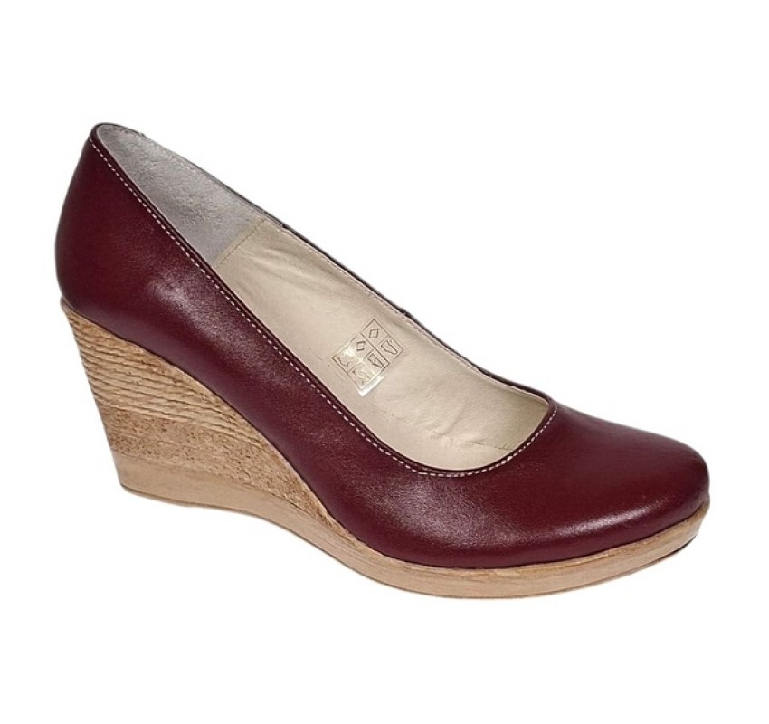 Pantofi dama casual din piele naturala box cu platforma de 7 cm MARA Visiniu