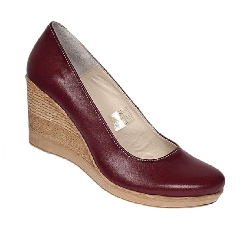 Pantofi dama casual din piele naturala box cu platforma de 7 cm MARA Visiniu