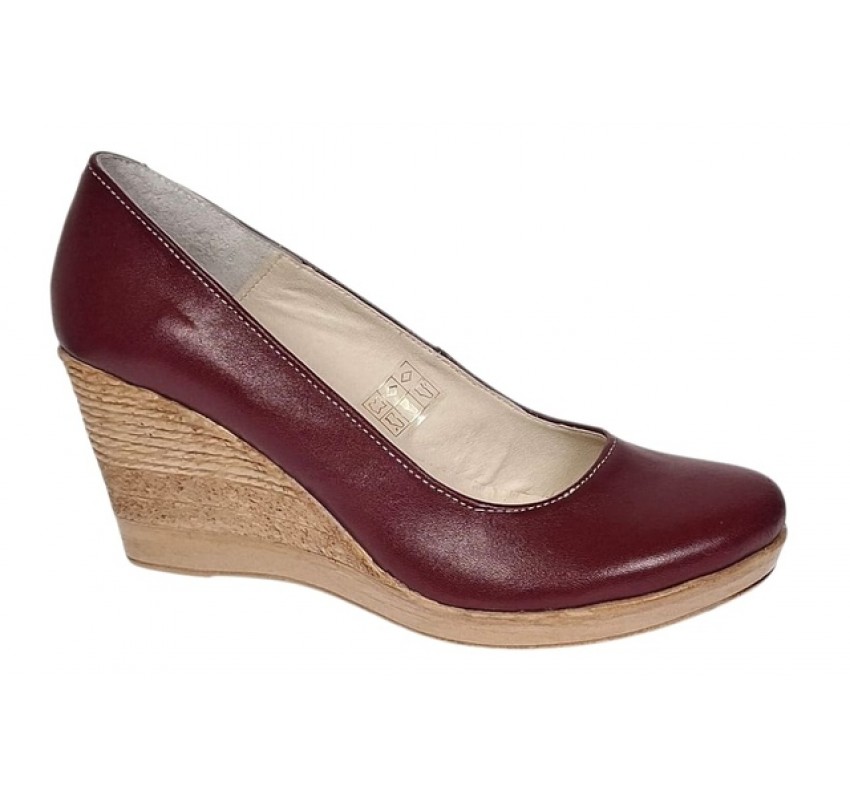 Pantofi dama casual din piele naturala box cu platforma de 7 cm MARA Visiniu