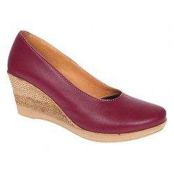 Pantofi dama casual din piele naturala box cu platforma de 7 cm MARA Visiniu