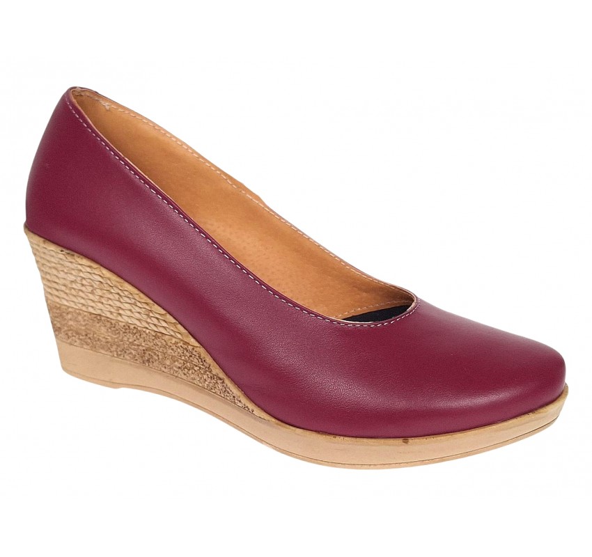 Pantofi dama casual din piele naturala box cu platforma de 7 cm MARA Visiniu