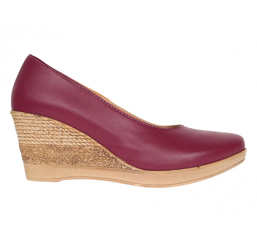 Pantofi dama casual din piele naturala box cu platforma de 7 cm MARA Visiniu