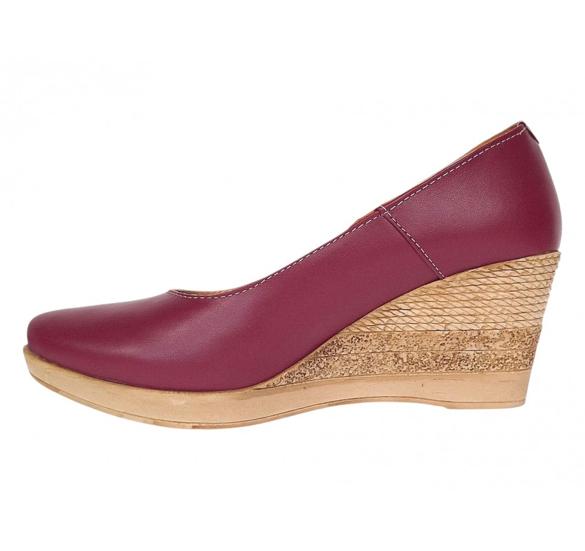 Pantofi dama casual din piele naturala box cu platforma de 7 cm MARA Visiniu