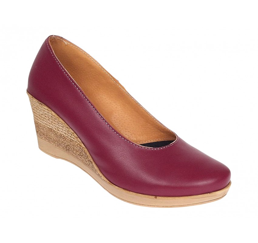 Pantofi dama casual din piele naturala box cu platforma de 7 cm MARA Visiniu