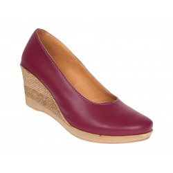 Pantofi dama casual din piele naturala box cu platforma de 7 cm MARA Visiniu