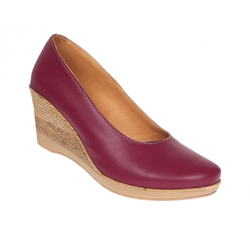Pantofi dama casual din piele naturala box cu platforma de 7 cm MARA Visiniu
