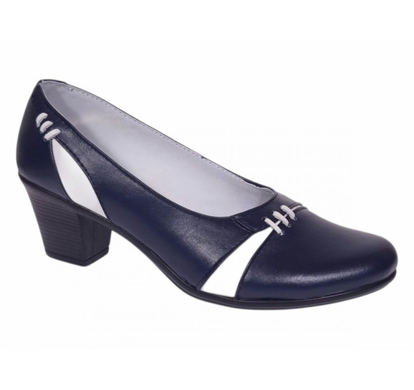 Pantofi dama eleganti piele naturala Mara Bleumarin - Alb P36BLA