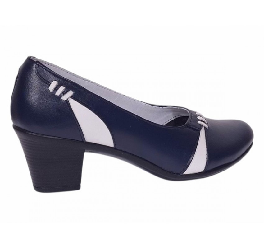 Pantofi dama eleganti piele naturala Mara Bleumarin - Alb P36BLA